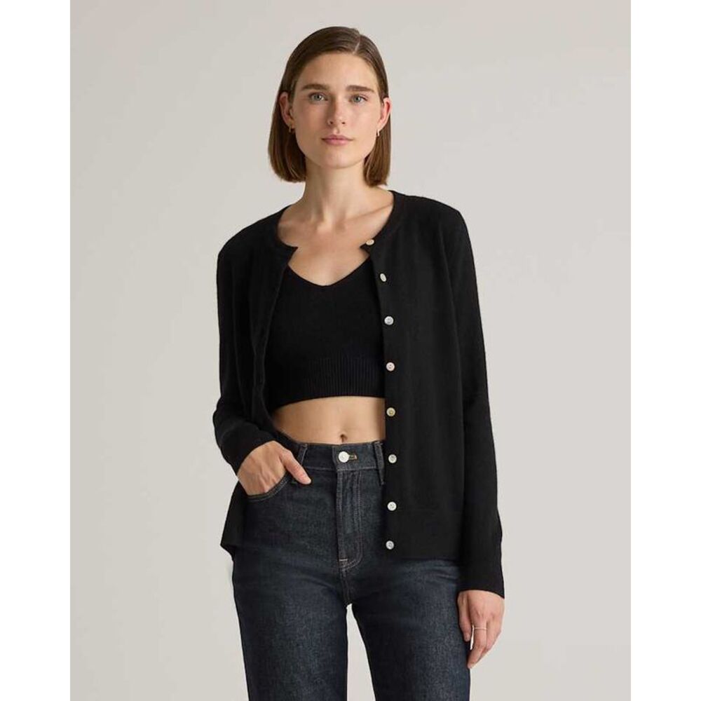 Quince Black Crewneck Button-Up Cardigan